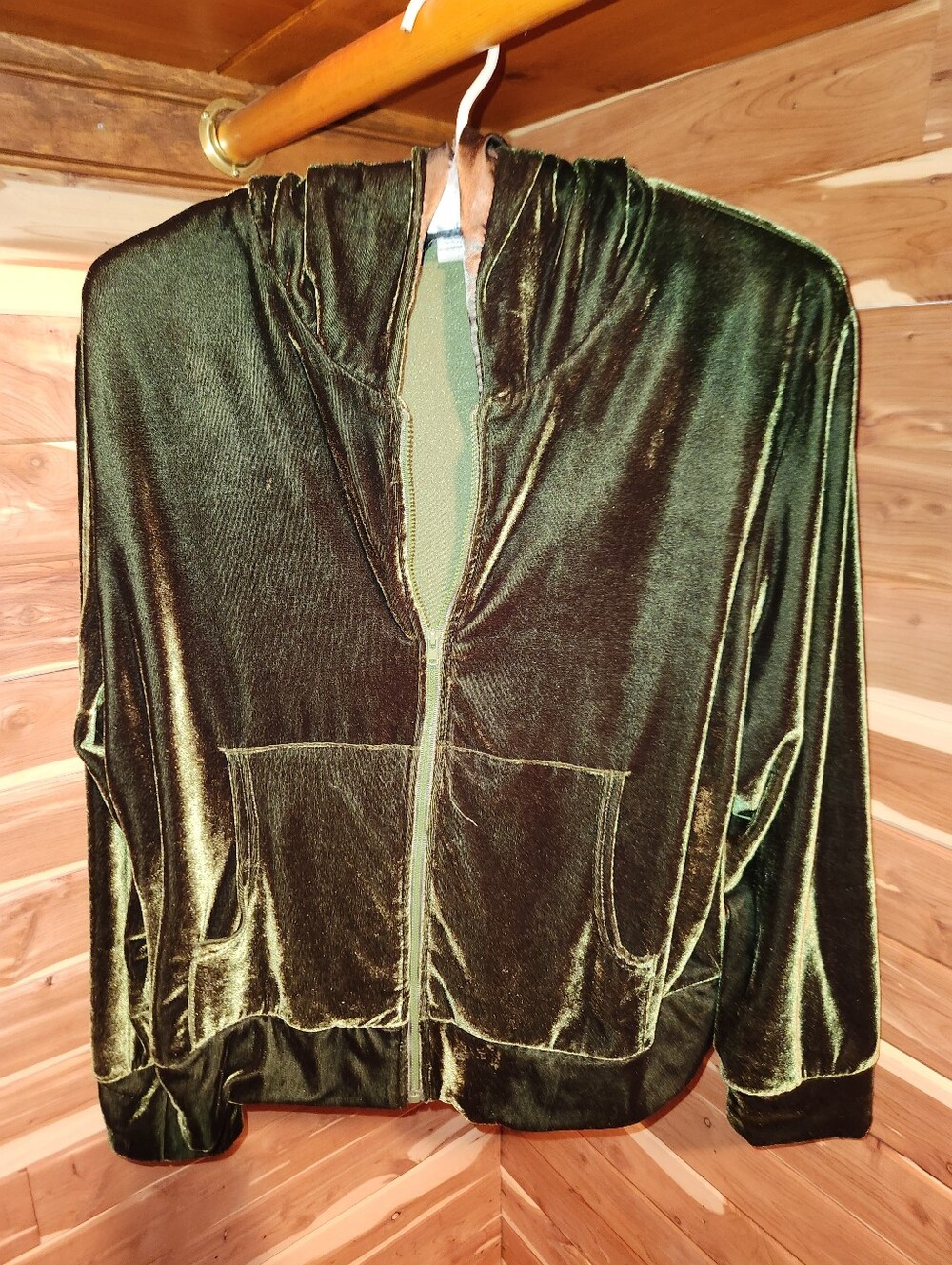 Vintage 90s Caribou New York Olive Green Velour Zip-Up Hoodie